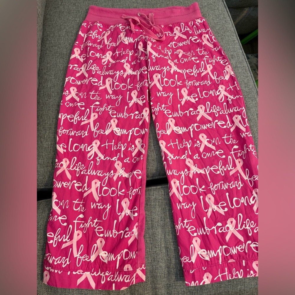 Nilla Shields Women’s Pink Ribbon Lounge Capris Breast Cancer Awareness Size Sma